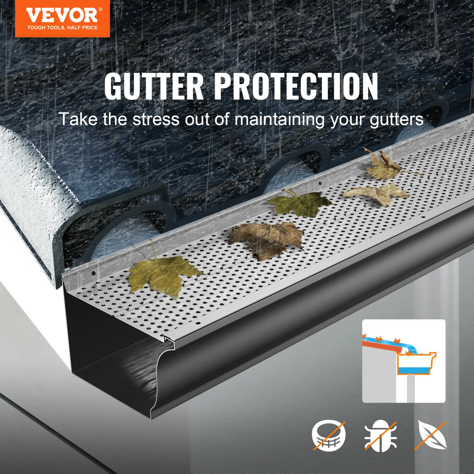 【summerfinds】VEVOR Gutter Guard, 6 inch Width, Aluminum Leaf Filter DIY Gutter Cover, 26 PCS 104 ft Total Length, 0.157'' Hole Diameter & 0.02'' Thick Gutter Guards Fits Any Roof or Gutter Type
