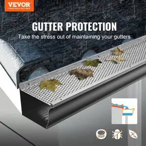 VEVOR Gutter Guard, 6 inch Width, Aluminum Leaf Filter DIY Gutter Cover, 26 PCS 104 ft Total Length, 0.157'' Hole Diameter & 0.02'' Thick Gutter Guards Fits Any Roof or Gutter Type