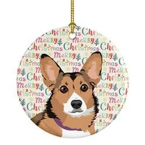 2.8 x 2.8 in. Unisex Pembroke Welsh Corgi Sable & White Christmas Ceramic Ornament
