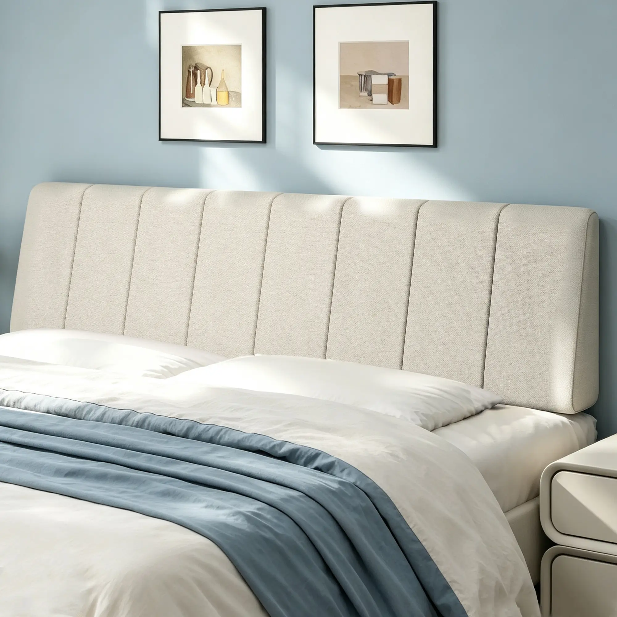 Luxury Upholstered Headboard Only - No Assembly for  King/Queen/Full/Twin, Modern Linen Vertical Channel Design, Adjustable Height, Metal Legs or Straps, Compatible with Platform Beds & Metal/Wood Headboards, No-Drill Easy Installation