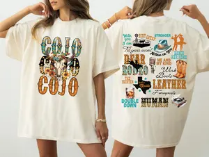 Western Country Music T-Shirt, Double Sided COJO Skull Floral T-Shirt, Retro Cowboy Cowgirl Shirt, Texas Rodeo Concert Top Full Size For Men and Women