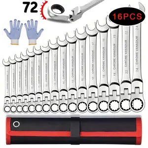 72-Tooth Ratchet Wrench Set, 16PCS Full-Size Metric & Imperial, 6-24mm & 1/4"-15/16", Extended Design, Chrome-Vanadium Steel, Rolling Storage Bag, Mechanic Tool Kit
