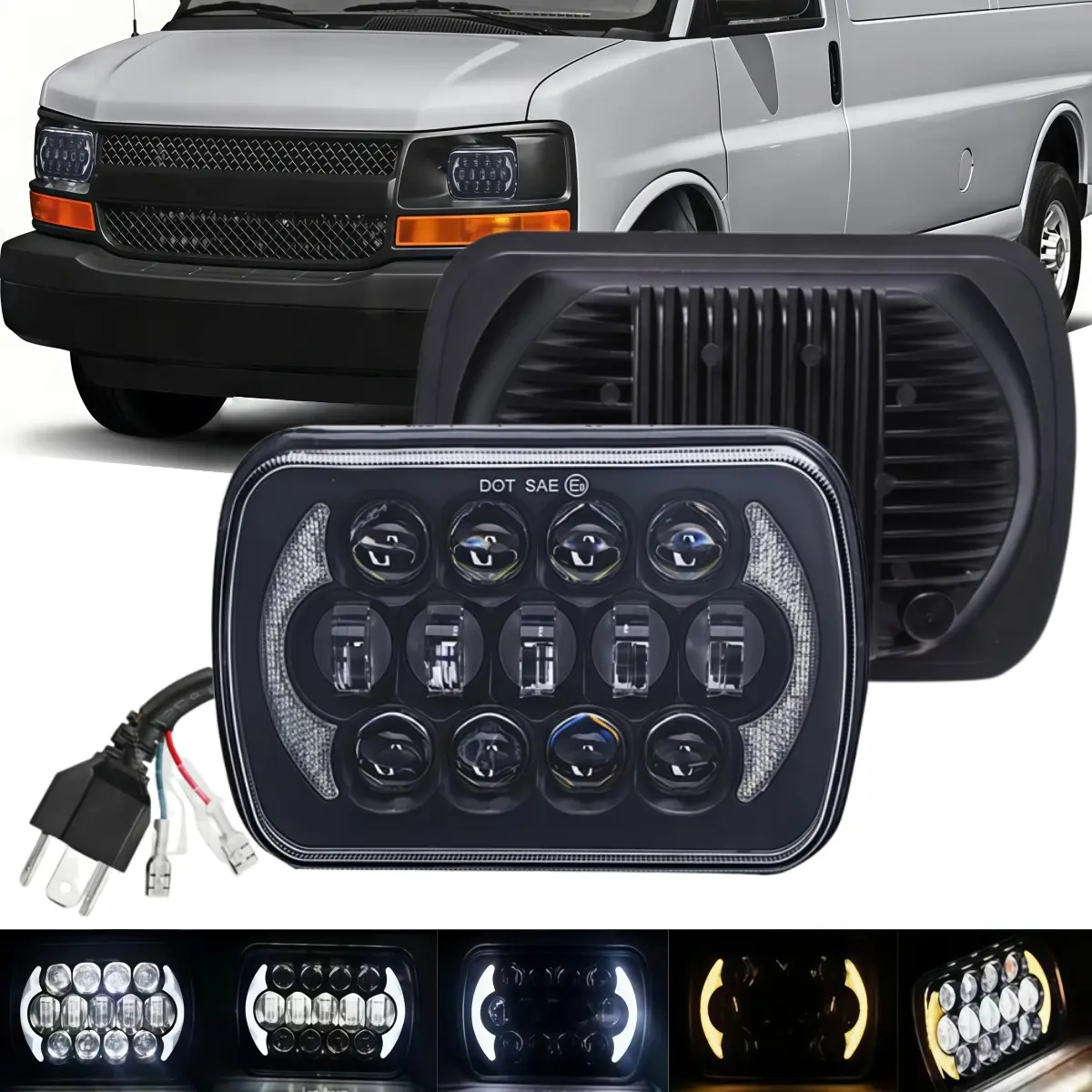 For Chevy Express 1500 2500 3500 Astro Cargo Truck Van 2PCS Rectangle H6054 LED Left & Right Headlights 5x7 7x6 Headlamp Hi/Low Sealed Beam DRL H4 Plug 6054 H5054 - 1 Pair