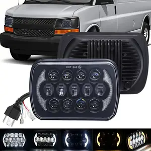 For Chevy Express 1500 2500 3500 Astro Cargo Truck Van 2PCS Rectangle H6054 LED Left & Right Headlights 5x7 7x6 Headlamp Hi/Low Sealed Beam DRL H4 Plug 6054 H5054 - 1 Pair