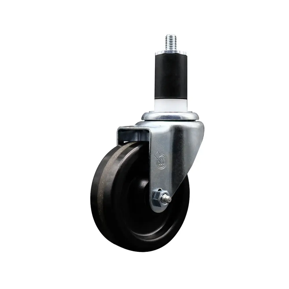Service Caster Series #20 SCC-EX20S414-PHR-112 Phenolic Swivel Expanding Stem Chrome Caster, 4x1.25 in. Black Wheel, Roller Bearing, 1.5 in. Round Stem, Heat-Treated Ball Bearing Raceway, 300 lbs Capacity, 5" H X 5" W X 5" L
