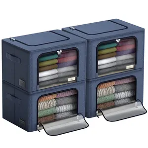 Sorbus Storage Bins with Metal Frame - Foldable Oxford Fabric Clothes Organizer Boxes Household Set Window Room