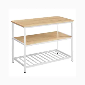 VASAGLE Kitchen Island with 3 Shelves, 47.2 Inches Width Kitchen Shelf with Large Worktop, Stable Steel Structure
