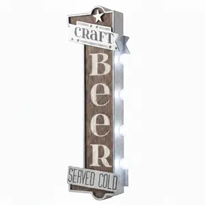 25” Double-Sided Light Up Craft Beer LED Marquee Sign, Vintage Metal Sign with Rustic Finish, Wall Mount Bar Decor, Home Decor Plaque