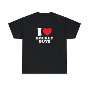 I Love Hockey Guys Unisex Tee Heart Y2K Funny Cute Romantic Meme Phrase Shirt Graphic Chaotic Humor Witty Viral Quote Tee