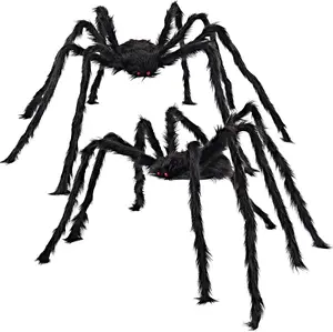 2 Pack 5 Ft Halloween Outdoor Decorations Hairy Black Spider, Scary Giant Spider, Fake Large Haunted House Props, Halloween Yard Lawn Decorations Party Indoor Decor