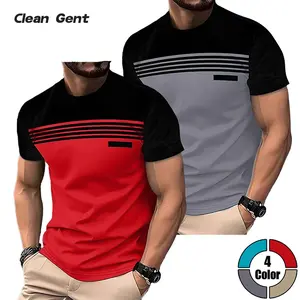 Clean Gent men’s striped patchwork short-sleeve T-shirt set (2 pieces). Comfortable, breathable summer fabric; casual and versatile—great for everyday wear, commuting, and at home. Cool and doesn’t feel stuffy when you sweat.