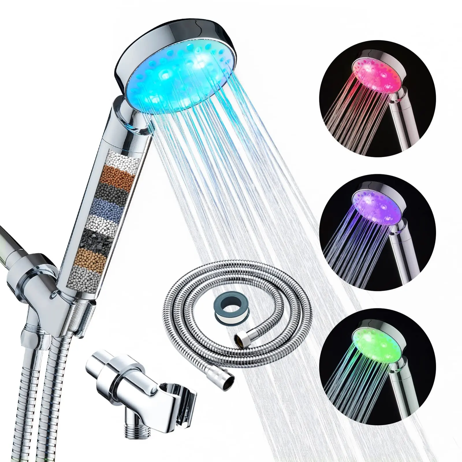 Transform Your Shower Experience with the Filtered LED Shower Head - Automatic 7 Color Light Change, Perfect for Hard Water, Handheld Design for Ultimate Convenience