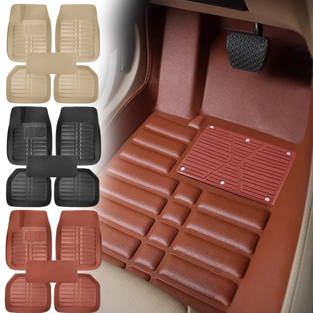 Carpet Car Floor Mats with Faux Leather , All-Weather Protection Automotive Floor Mat Set , Car Waterproof Floor Mat Interior Car Accessories -5PCS
