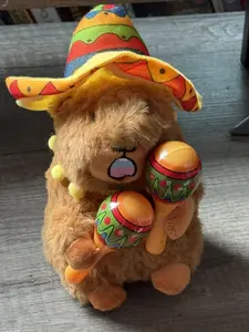 Electric Capybara Plush with Colorful Hat and Tiny Maracas Super Soft Huggable Mood Booster for Room Decor or Desk Companion Great Gift for Friends Birthdays