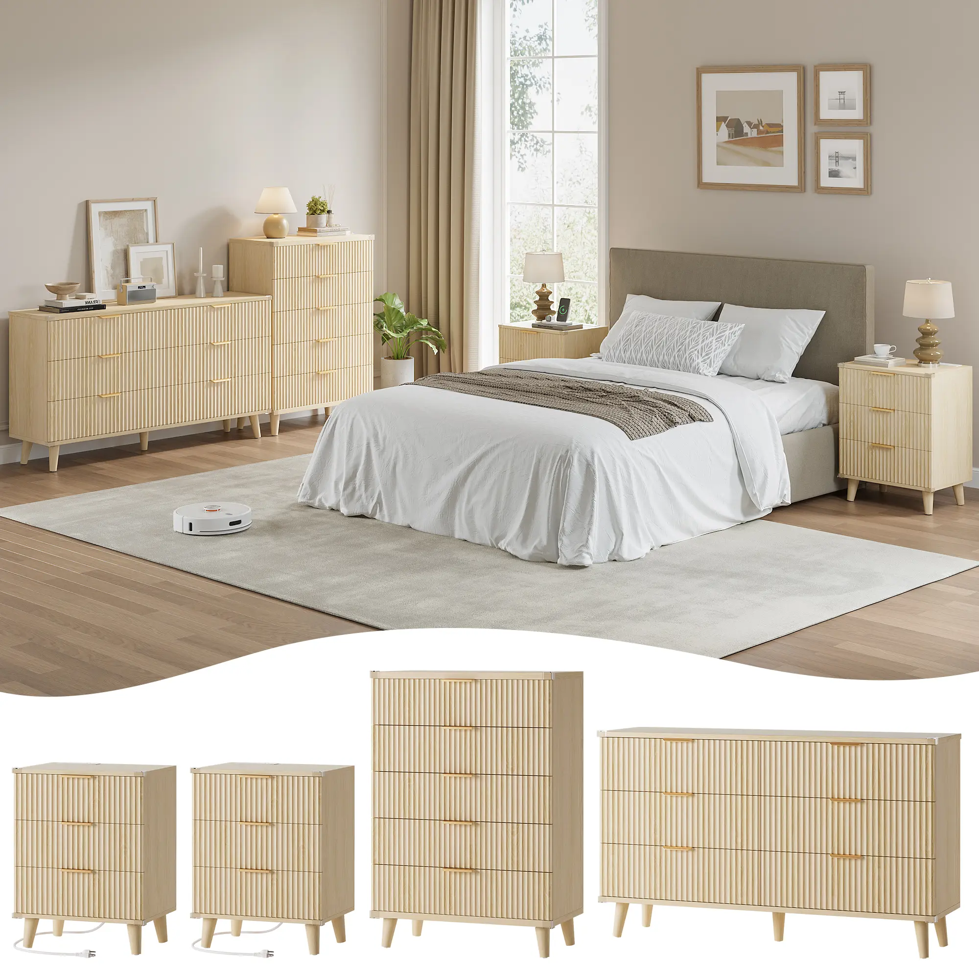 Aowos Boho Bedroom Set, Fluted Modern Dresser Furniture Set, 6 Drawers Dresser, 5 Drawer Vertical Dresser, Aowos Boho Bedroom Set, Fluted Modern Dresser Furniture Set, 6 Drawers Dresser, 5 Drawer Vertical Dresser,