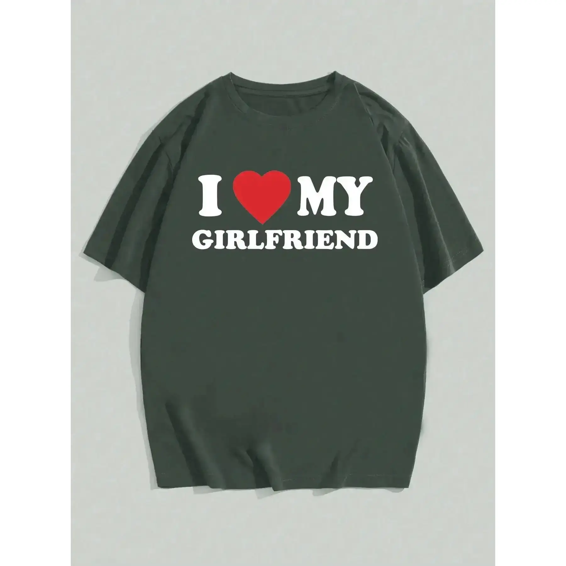 Men's "I Love My Girlfriend" Print Round Neck Tee, Regular Fit Fashion Stylish Casual Short Sleeve Graphic for Daily Wear, Soft Comfy Top Summer Vibe classic breathable viral style