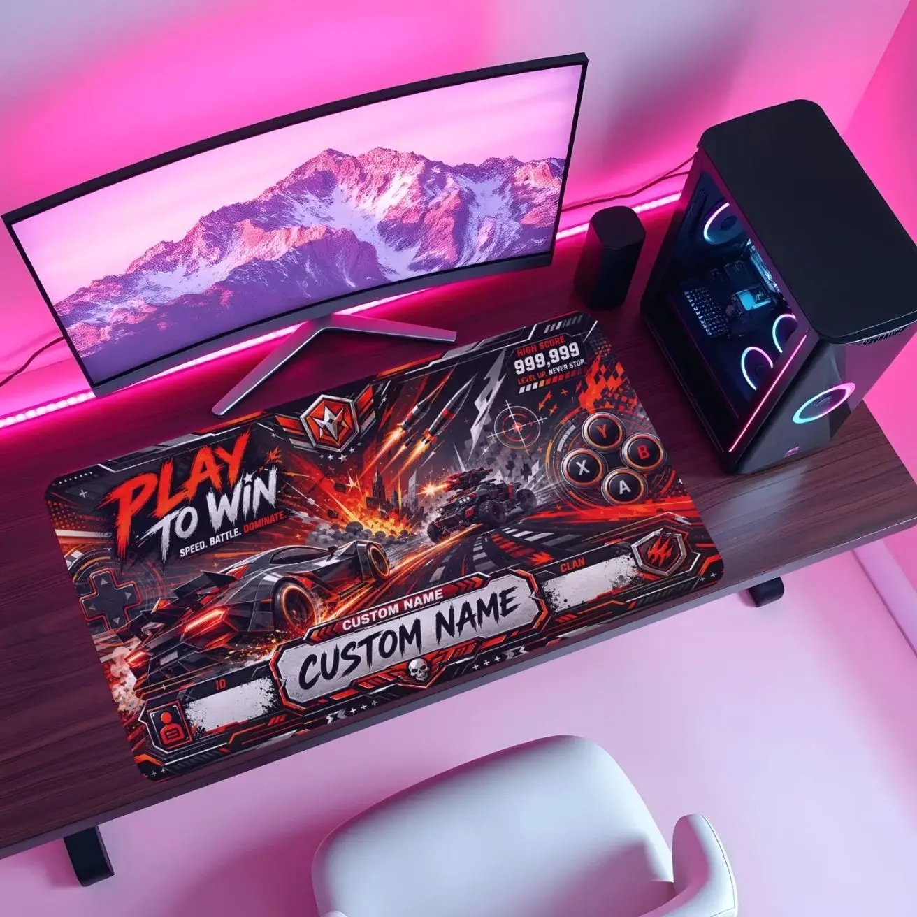 Personalized Racing Gaming Desk Mat, Custom Gamer Name Mouse Pad, Speed Car Gamer Gift, Extended Esports Desk Pad
