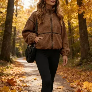 2025 Autumn & Winter New Women’s Color-Block Stand-Collar Shearling Jacket: Casual Versatile Fleece Outerwear
