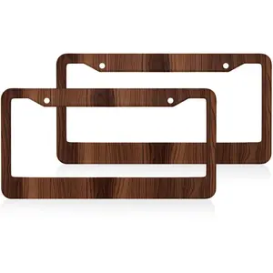 Dark Brown Wood Grain License Plate Frames 2 Packs Aluminum Car Tag Cover Holder 12.2x6.3 Inch Auto Parts Decoration with Screws ﻿