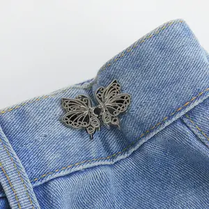 Silvery butterfly No-Pin Waist Cinching Tool, Removable Adjustable Waistband Buckle for Jeans, Perfect Jeans Accessory