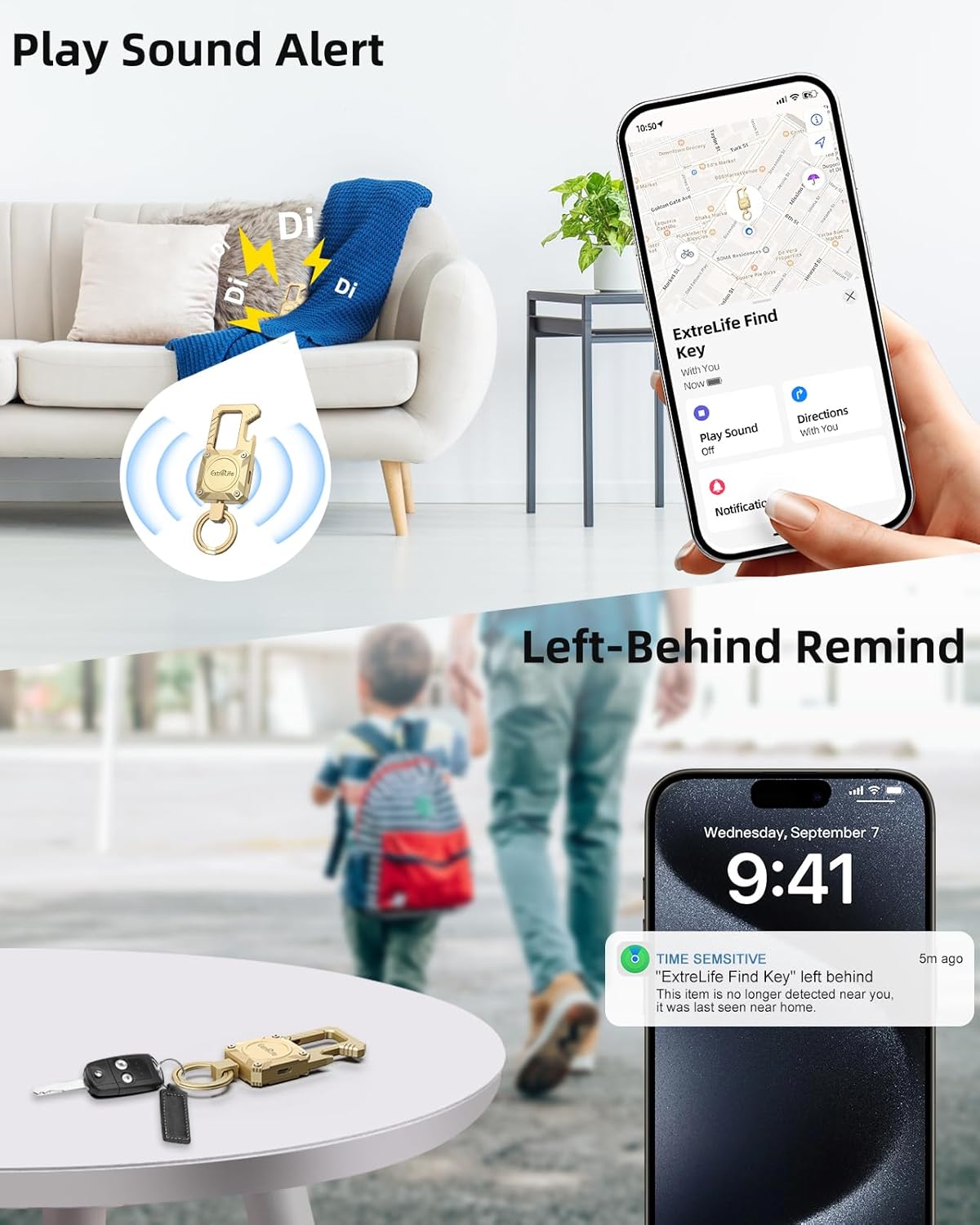 Keychain, Works with Apple Find My, Heavy Duty Keychain Bottle Opener, Carabiner Car Key Chains with GPS Tracker, Key Finder, Bluetooth Tracker for Luggage, Kids, Bags and More, Rechargeable, Gold phone charm