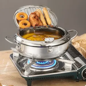 Japanese Stainless Steel Deep Frying Pan with Lid, Non-Stick Deep Fryer for Fried Chicken & More, Deep Fryer Pot, Ideal for Kitchen Use