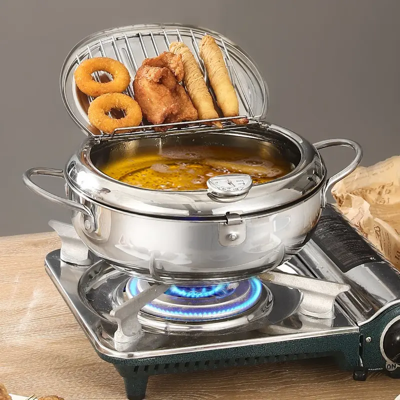 Japanese Stainless Steel Deep Frying Pan with Lid, Non-Stick Deep Fryer for Fried Chicken & More, Deep Fryer Pot, Ideal for Kitchen Use