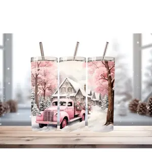 Pink Farm Truck 20oz stainless steel-Christmas Tumbler