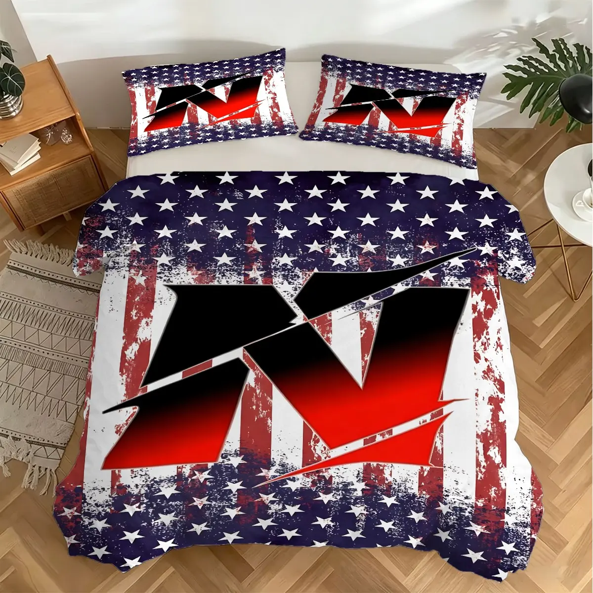 American Flag Aesthetic Duvet Cover Set, Patriotic Grunge Style Bedding Set for Bedroom Decor, Soft Breathable Fabric, Modern Bold Graphic Design, Perfect Gift for Bedroom Makeover. 2/3Pcs, Includes 1 or 2 Pillowcase - No Filling/Zipper Closure.