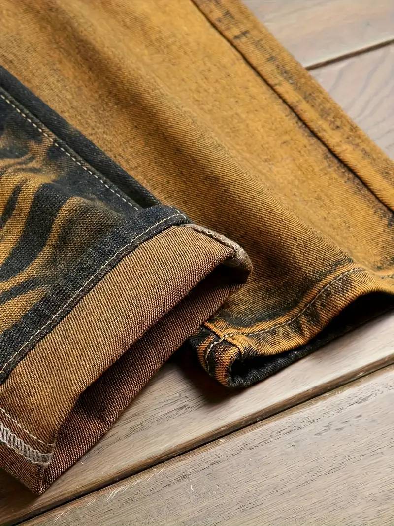 Men's Color Block Ripped Denim Jeans - Breathable, Slim-fit, Mid Waist Casual Cotton