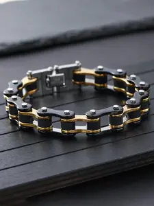 Fashion Punk Stainless Steel Hand Chain for Men, Casual Geometric Design, Zinc Alloy Material, All Seasons Wear, Unique Motorcycle Style Bracelet