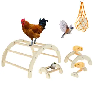 4Counts Chicken Perch Toys with Net Bag Strong Roosting Bar for Brooder Wooden Chicken Roosting Perch Easy to Assemble Chick Perch Stand Fun Chicken Toy Stand for Chicken Bird Parrot Hens Backyard