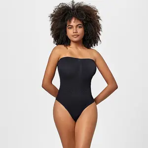 Women Strapless Bodysuit Ribbed One Piece Thong Shapewear off Shoulder Tops Leotard Removable Straps Tummy Control Body Shaper Ilfioreemio