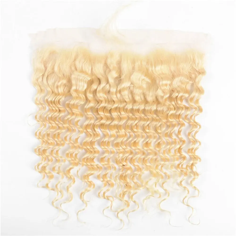 #613 Deep Wave 13x4 Human Hair Blonde Transparent Frontal
