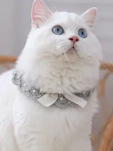 Handmade Crochet Cat/Dog Collar with Ivory Bow & Pearl Adjustable