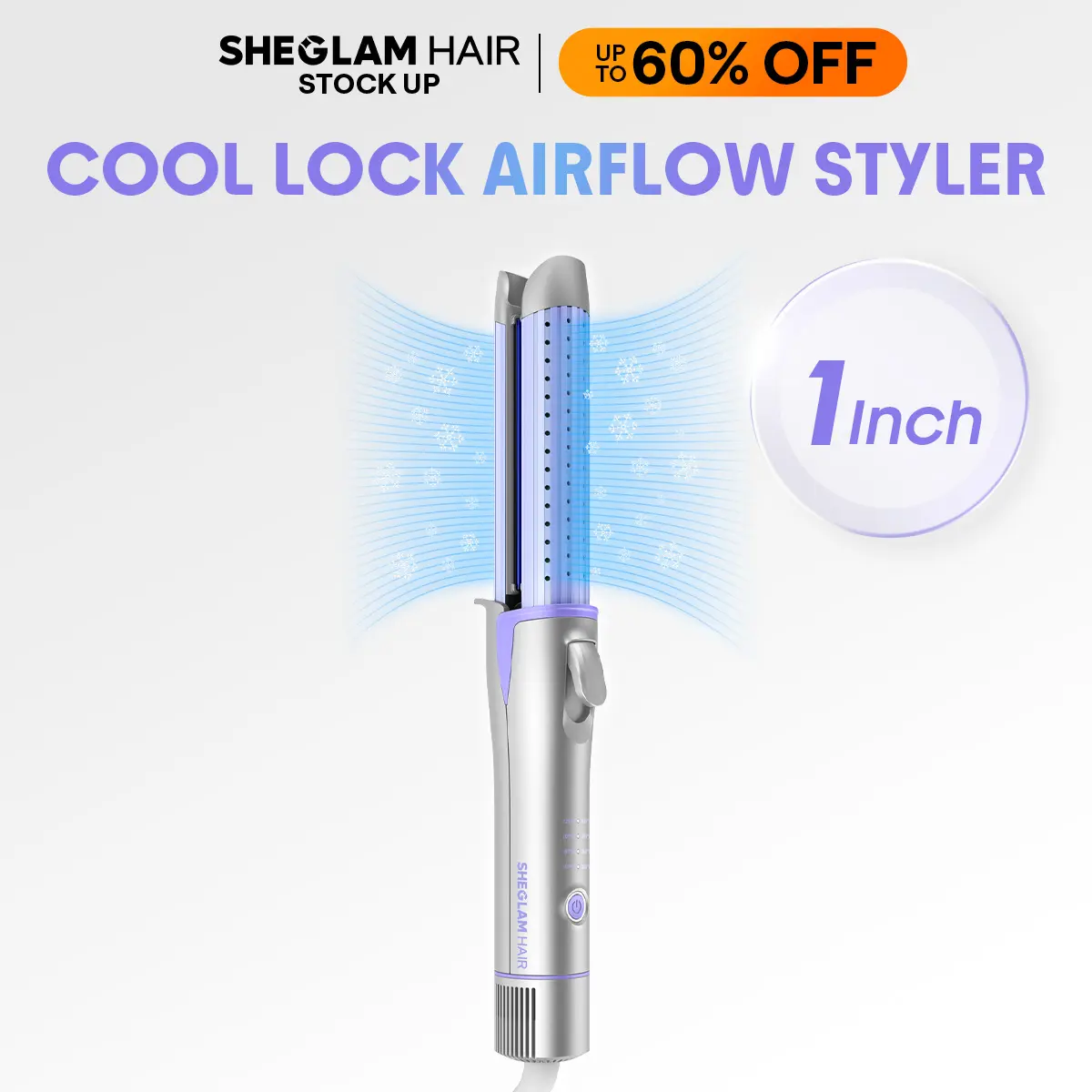 SHEGLAM HAIR Cool Lock Airflow Multistyler - 1in/25mm Plug-Powered Hair Curler & Straightener, 360° Cool Airflow, 4-Level Temps, Water-Based Ceramic Coating, Universal Voltage, Less Damage