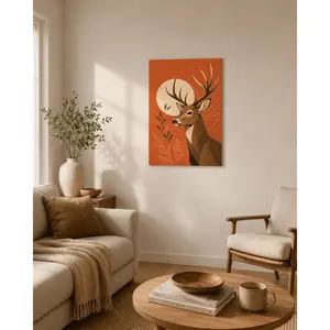 Boho Deer Canvas Wall Art, Minimalist Woodland Animal Poster Print, Rustic Living Room Bedroom Wall Decor, Modern Nature Artwork for Entryway Office Home Decor, Unframed Canvas Poster or Framed Canvas Wrap