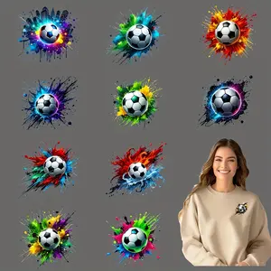 12 Sheets Soccer Heat Transfer Vinyl Kit DTF Washable Iron on Patches Vibrant Splatter Design Perfect for T-Shirts Masks Jeans Backpacks Sports Fans Craft Supplies Easy to Apply