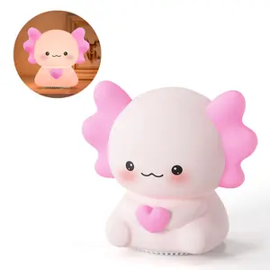 Kawaii Axolotl Night Light,Dimmable Silicone Animal Nursery Night Light,7 RGB Colors 3 Warm Modes 20 White Noise Sounds Bluetooth ，Adorable Rechargeable Squishy Novelty Bedside Touch Lamp,Baby Room Decor, Pink Night Light for Kids Teens Girls Lovers
