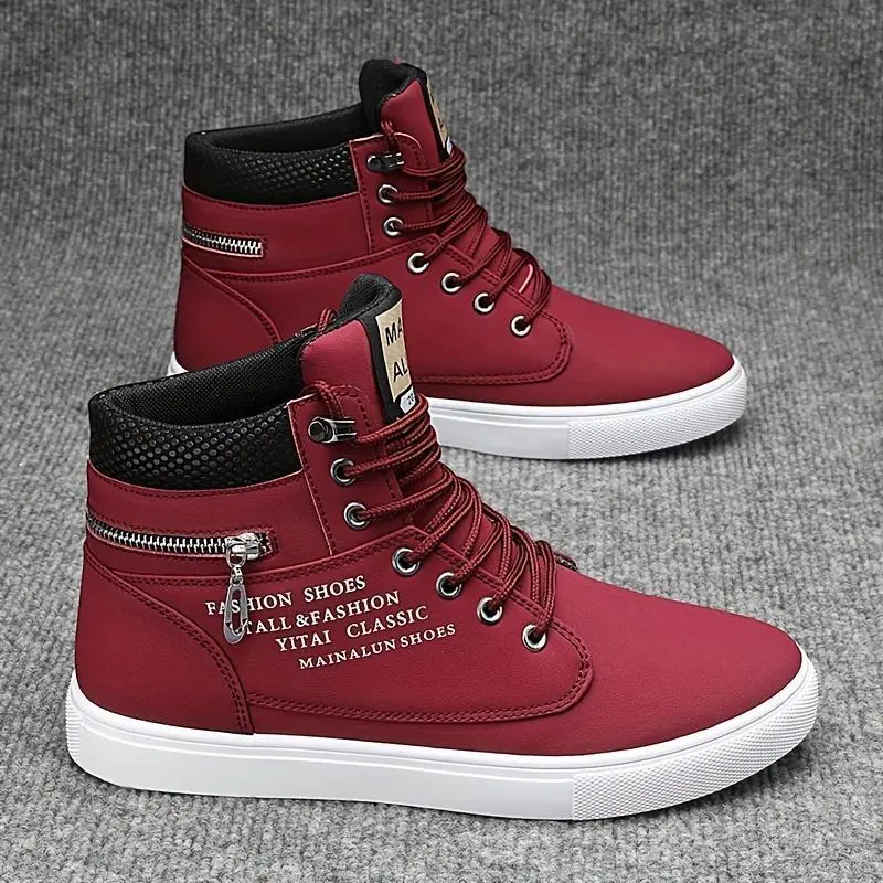 Men's Fashion High Top Skate Shoes - Lace Up Durable Comfy Casual Shoes For All Seasons Outdoor Street Walking Traveling