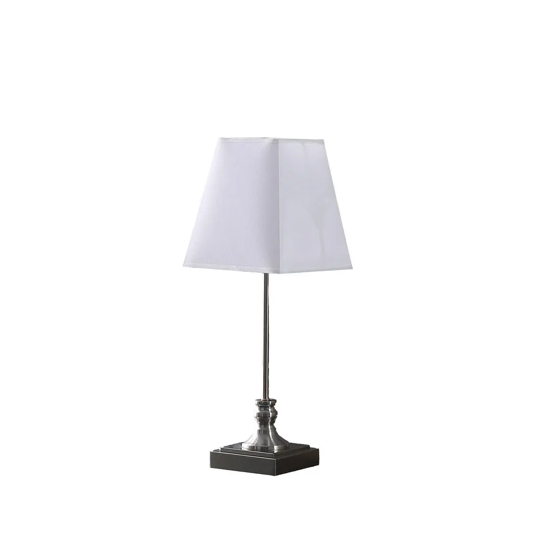 Silver Square Brush Table Lamp - 4.5inL x 4.5inW x 13.25inH Minimalist Metal & Cotton/Linen Sleek Indoor Lighting Fixture, 18.75in Mid-Century Design for Modern Home Improvement, E12 On/Off Cord
