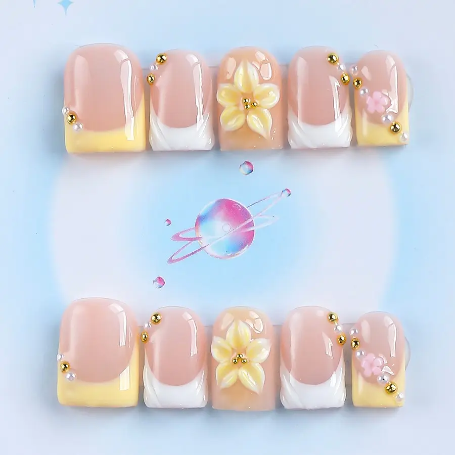 Nailssbysheccid, 10pcs press-on nails, Handmade Wearable Nails, Decorative Nails, square shape, 100% handmade, simple style, French style, Nail Art, suitable for family dinners, dates, weddings, Comes with jelly glue, crystal sticks and twisting rods