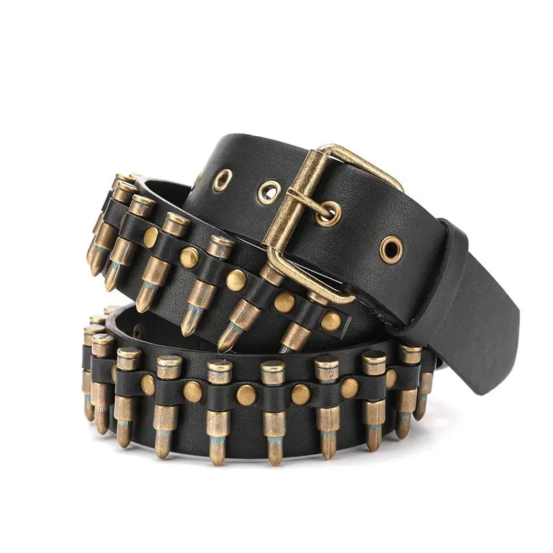 Fashion New Bronze Bullet Belt Metal Belt Men And Women Punk Hardware Jeans Belt Y2K Belt Designer Belt Women's Belt