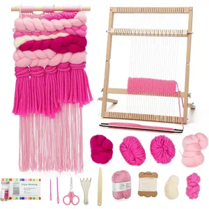 Weaving Loom for Beginners Complete Yarn Kit with Detailed Instructions, Fun Weaving Experience for Parents and Children on Holiday Pink