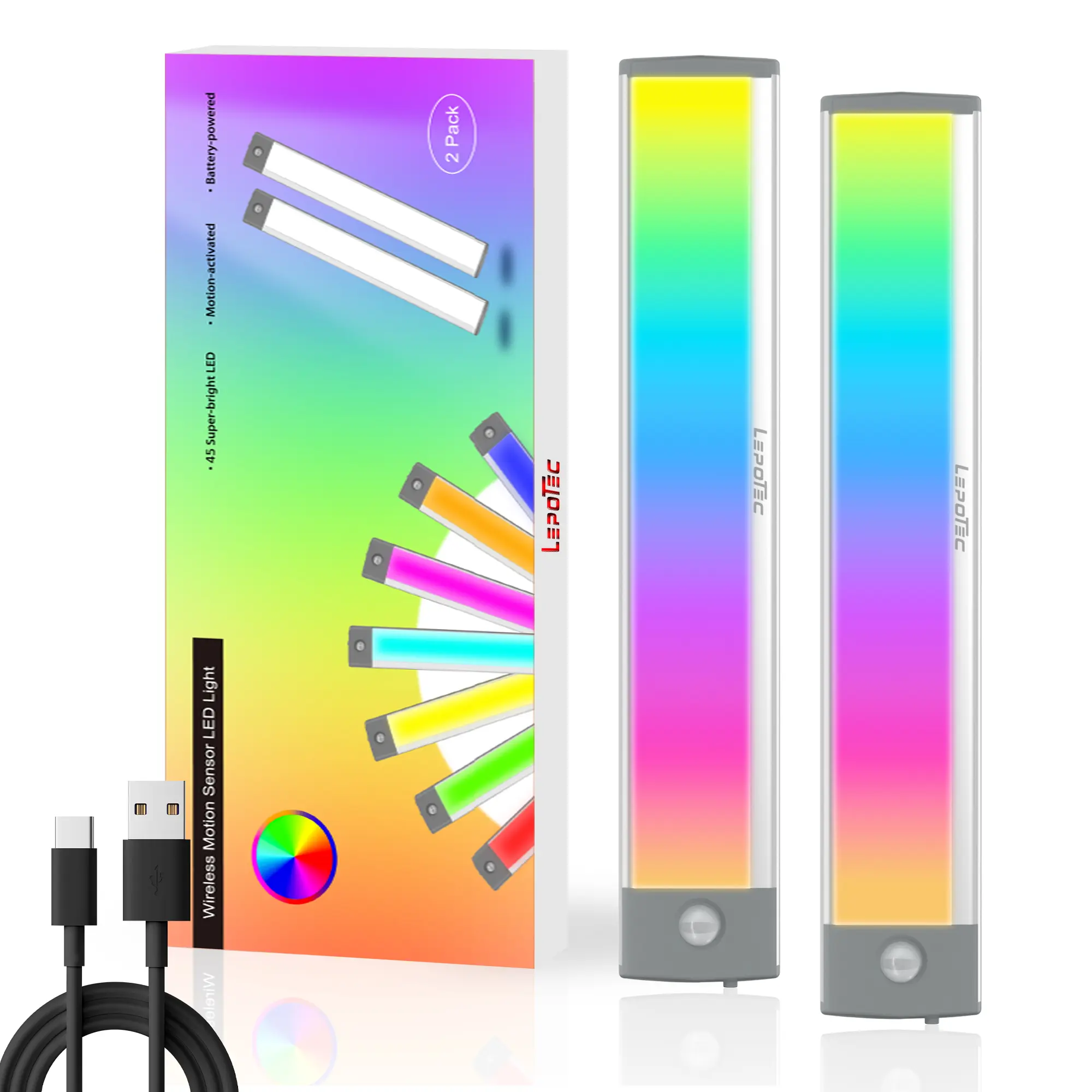 RGB Under Cabinet Lighting,Motion Sensor Light,LED RGB Lights Magnetic for Motion Sensor Light Bar with Usb Charging,Colors Home Ambient Lighting