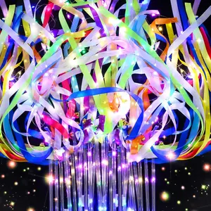 100 pcs light up wands for wedding wedding favors with 3 colorful flashing modes led silk fairy wands with bells for wedding new year raves concert birthday party streamers