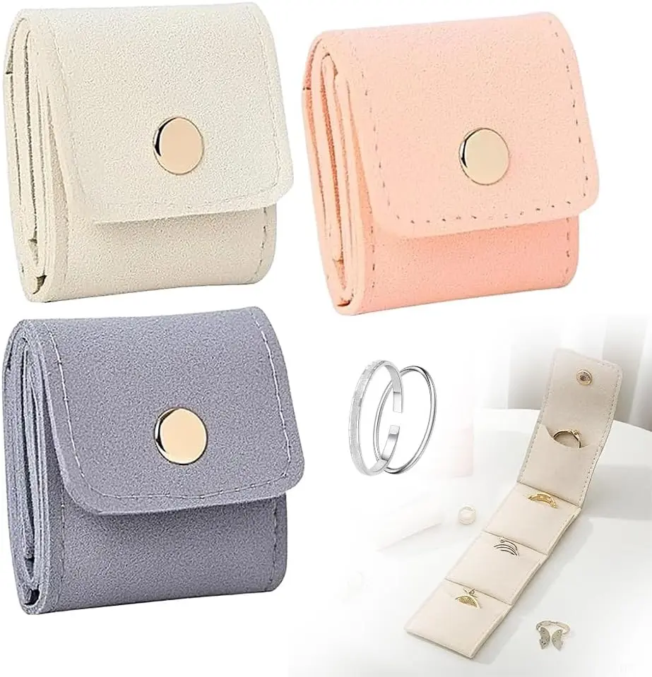 Mini Travel Jewelry Bag, Portable Foldable Mini Travel Jewelry Roll Bag with Buckle, Small Jewelry Box for Travel Essentials, Earrings, Rings, Necklaces Organiser Pack