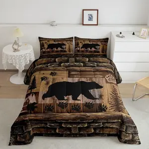 Cute Bear Bedding Set,Rustic Bear Comforter Set,Ultra Soft Rustic Cabin Country Comforter,Paw Wildlife Bear Room Decor Bedroom Home Decor Quilt Set