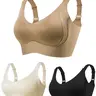 Women's Solid Four-breasted Adjustable Wireless Full Coverage Bra, Soft Comfortable Breathable Ribbed Push Up Seamless Bra, Breathable Seamless Bras, Women's Lingerie Underwear for All Seasons No Underwire Seamless
