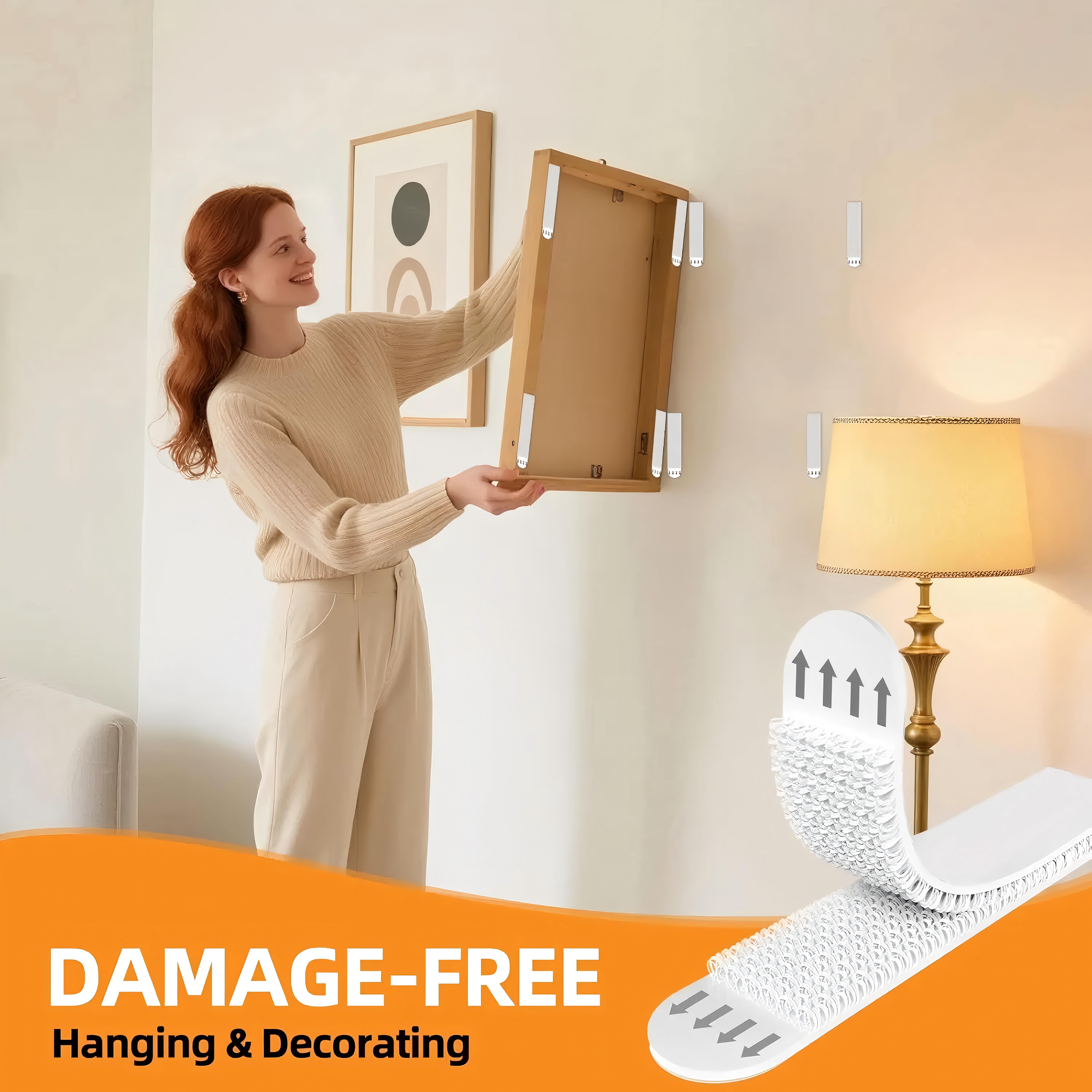 Removable Picture Hanging Strips Nail-Free Double Sided Adhesive Strips No Damage Wall Mount for Frames Hook & Loop All-in-one Heavy Duty